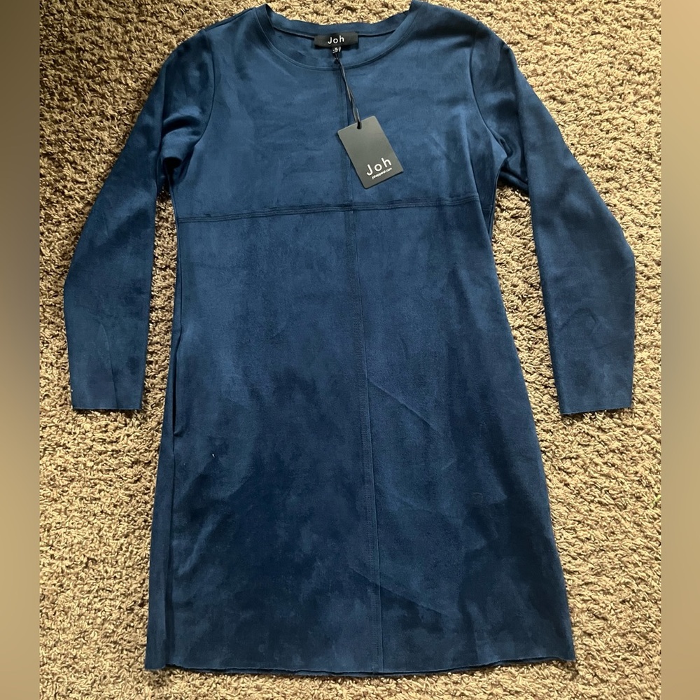 NEW JOH Aurora Suede Round Neck Dress ~ Size Medium Navy Pockets